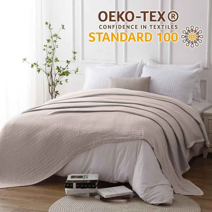 SE SOFTEXLY Musselin Decke aus 100% Baumwolle, 4-Lagige Atmungsaktive Weiche Kuscheldecke,Sofadecke