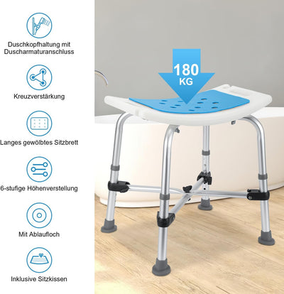 Joparri Duschhocker Duschstuhl für Senioren 180 kg, Aluminium Anti-Rutsch Badhocker Badsitz Höhenver
