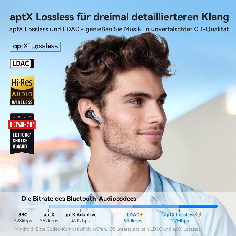 EarFun Air Pro 4 Bluetooth Kopfhörer mit Adaptive Hybride Geräuschunterdrückung, aptX Lossless, Hi-R