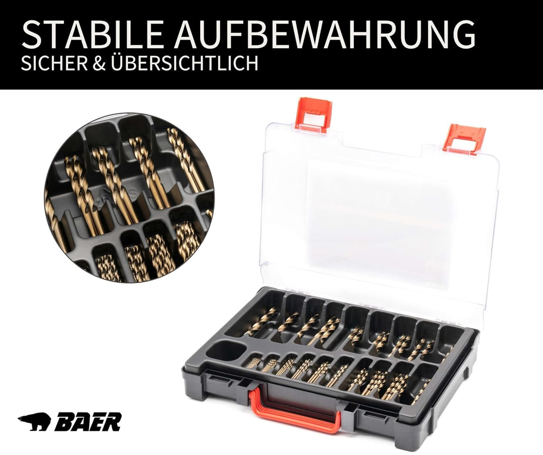 BaerCoil BAER HSSE Spiralbohrer Set - Magazin (87-teilig - 0,5mm steigend) 1-10 mm - Spiralbohrerset