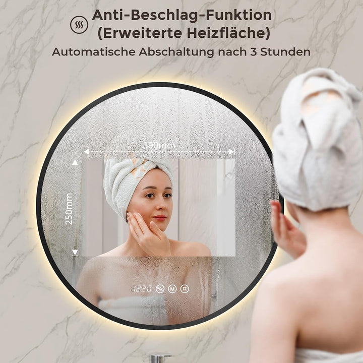 LED Badezimmerspiegel Rund Ø70 cm, Schwarzer Rahmen Schwarze Rahmenserie 70L x 70B cm, Schwarze Rahm