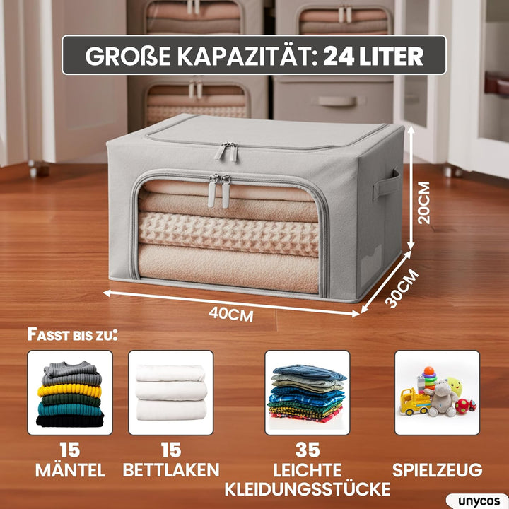unycos – Aufbewahrungstasche【2 Stück | 24L】 Unterbett Aufbewahrungsbox mit Verstärkt Griff und Trans