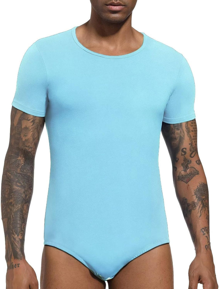 Landofgenie Männer Kurzarm Strampler Pyjama Bodysuit One Piece Strampler Hellblau 3XL, Hellblau 3XL
