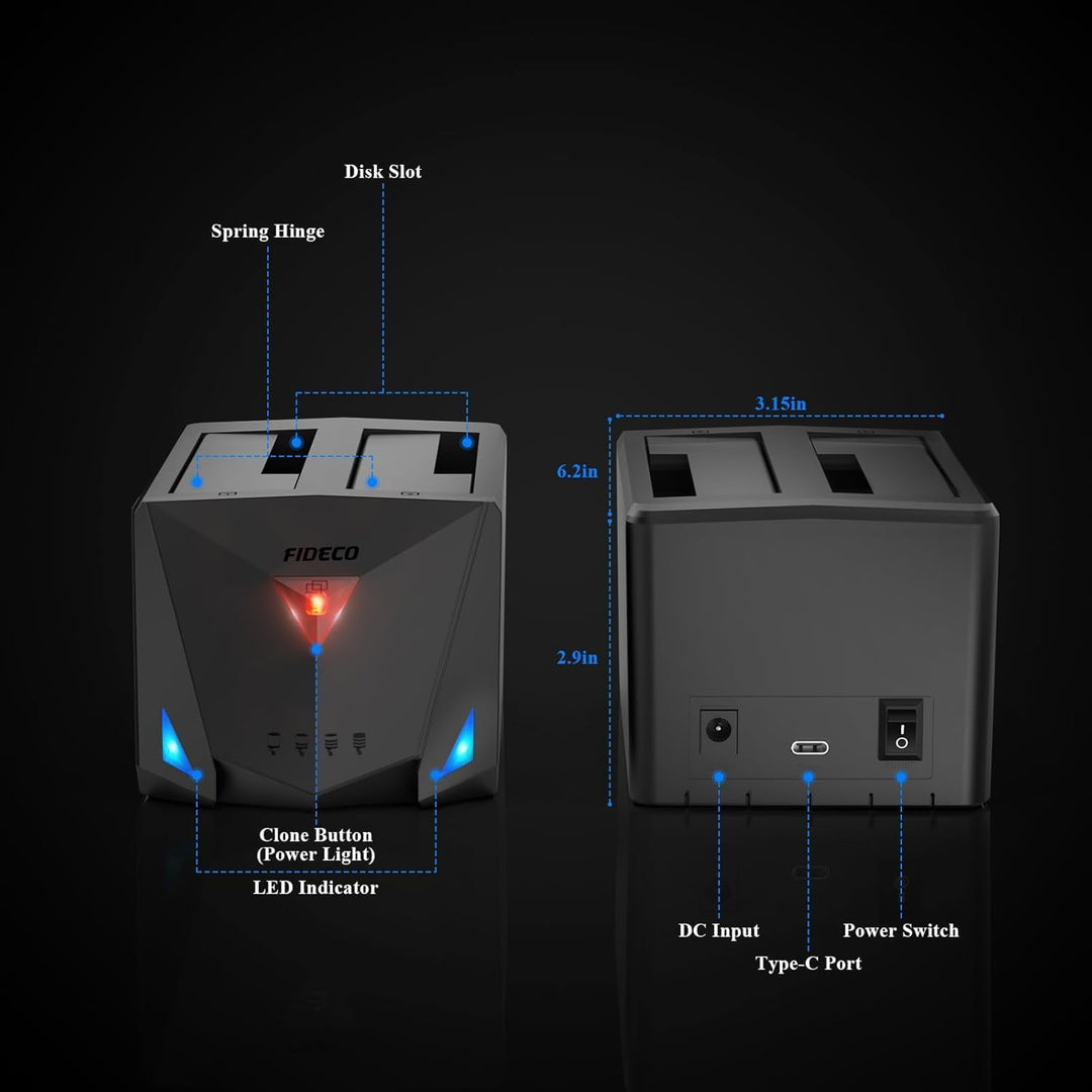 FIDECO Festplatten Dockingstation, USB 3.2 Gen1 Festplatten Docking Station für 2,5 &amp; 3,5 Zoll SATA