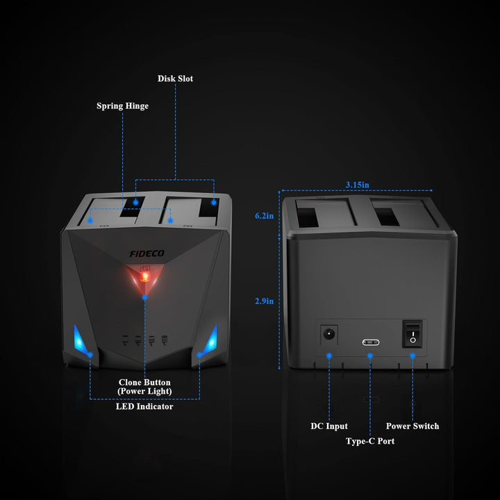 FIDECO Festplatten Dockingstation, USB 3.2 Gen1 Festplatten Docking Station für 2,5 &amp; 3,5 Zoll SATA