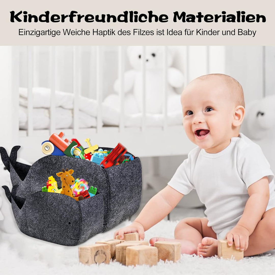 2 Stück Aufbewahrungsbox Kinder, Filz Faltbare Spielzeugkiste Organizer Korb in Walform, 30L Aufbewa