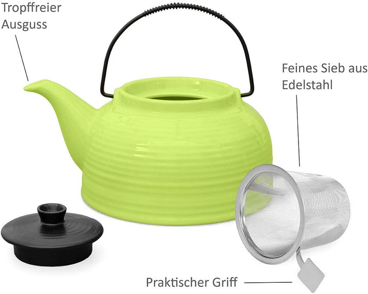 Teeservice „Nelly“. Moderne Teekanne 1,5 Liter in grün-schwarz aus hitzebeständiger Keramik mit Edel