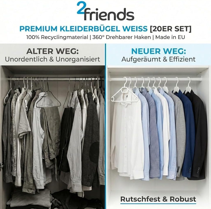 50 Kleiderbügel weiss mit drehbaren Haken, aus Kunststoff, Länge ca. 41 cm - Weiss - Made in EU - Um