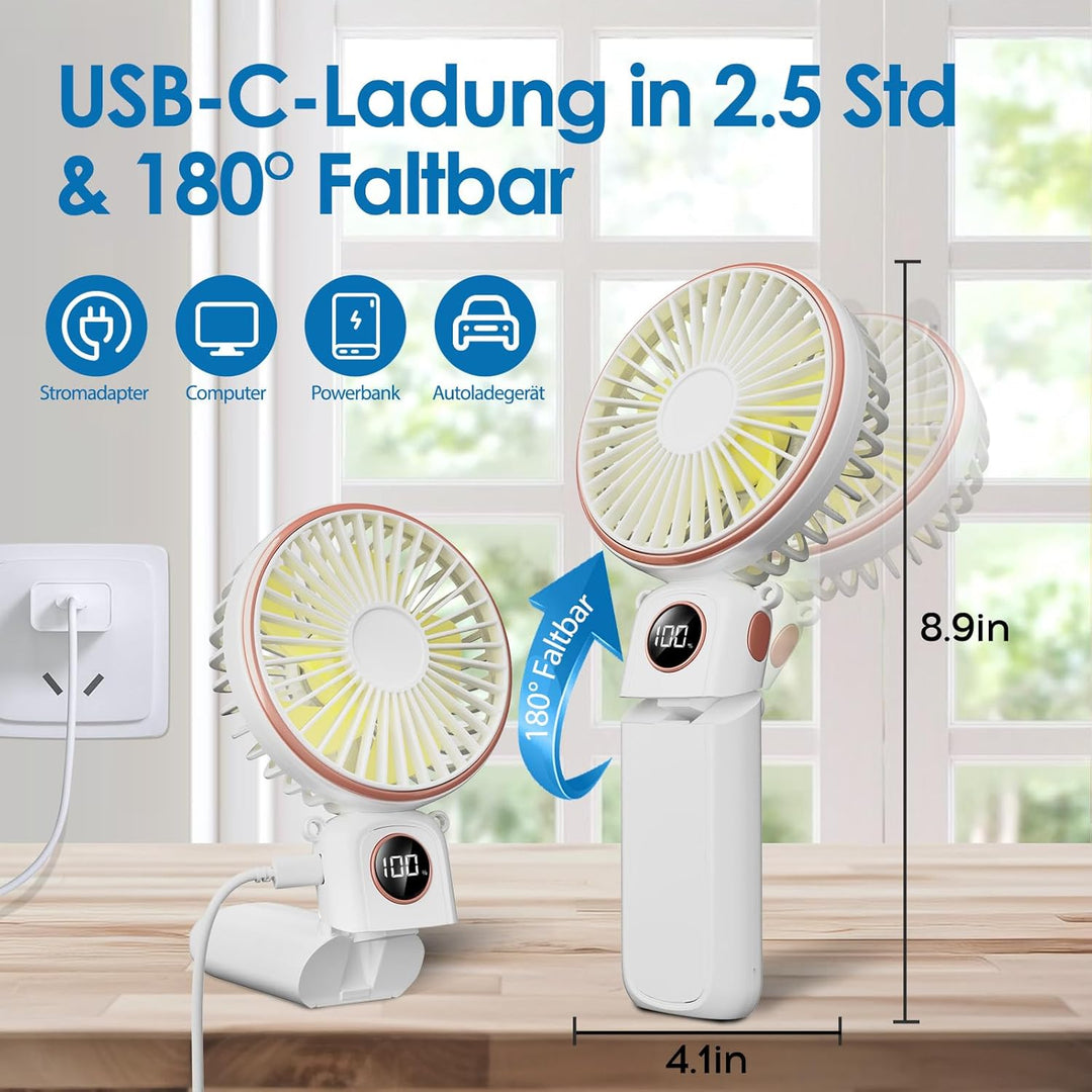 BEYYON Tragbarer Handventilator, 3-in-1 USB Ventilator Hand, leiser Mini Ventilator mit LED-Display,
