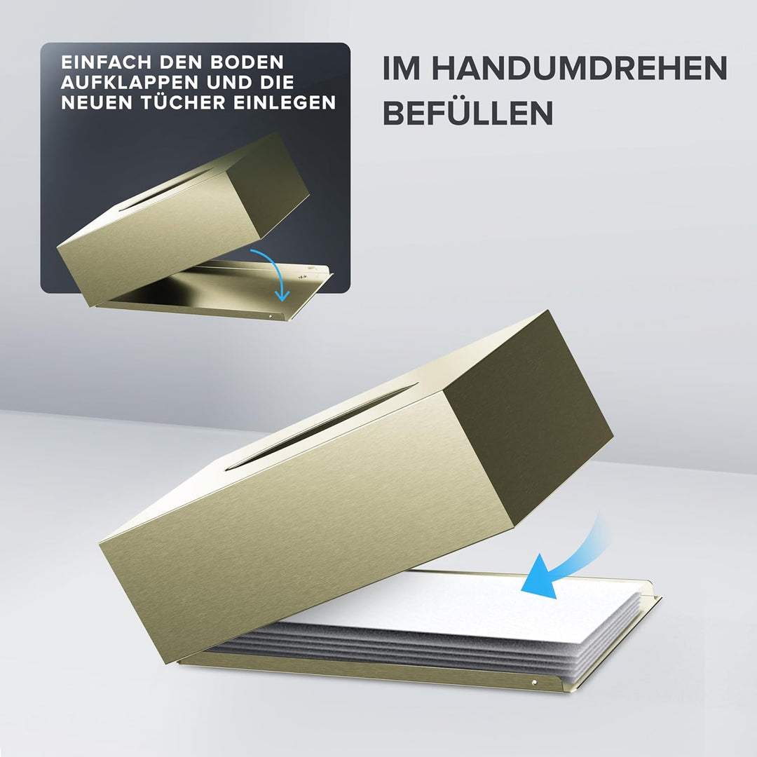 ovimar Kosmetiktücher Box Uttakleiv | aus edlem Edelstahl | Gold | Taschentuchspender, Papierhandtuc