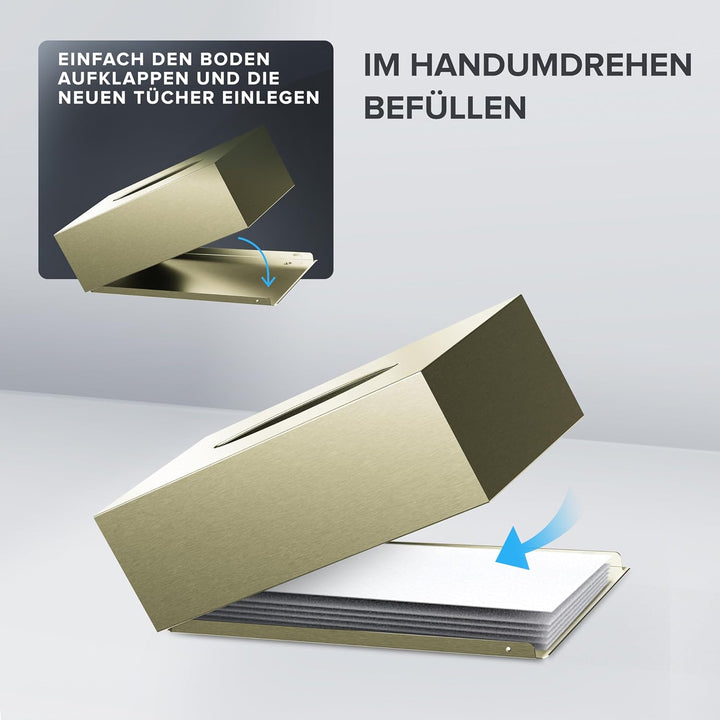 ovimar Kosmetiktücher Box Uttakleiv | aus edlem Edelstahl | Gold | Taschentuchspender, Papierhandtuc