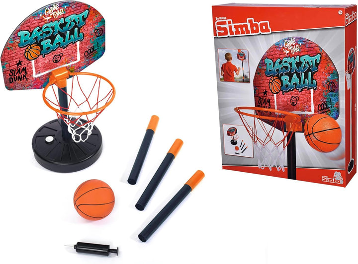 Simba 107407609 - Basketball Set mit Ständer, Brett 40x31cm, Korb mit Netz 24cm, Ball 16cm, höhenver