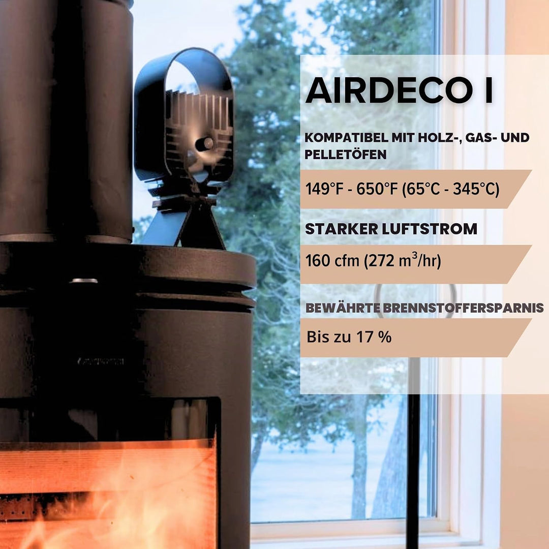Ecofan Air Deco I, zeitgenössischen Stil, wärmebetriebener Holzofenventilator, 271 m³/h, 8203CAXBX,