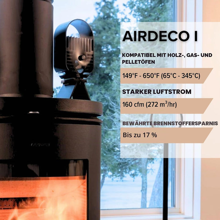 Ecofan Air Deco I, zeitgenössischen Stil, wärmebetriebener Holzofenventilator, 271 m³/h, 8203CAXBX,