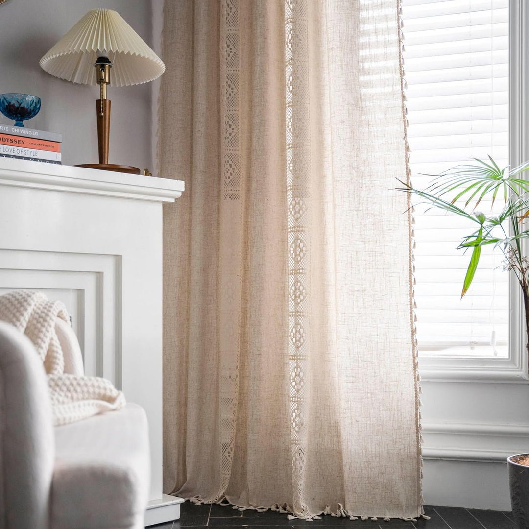 Tospass Vintage Landhausstil Häkeln Stricken Vorhang Boho Bohemien Vorhänge Aushöhlen Quaste 2 Stück