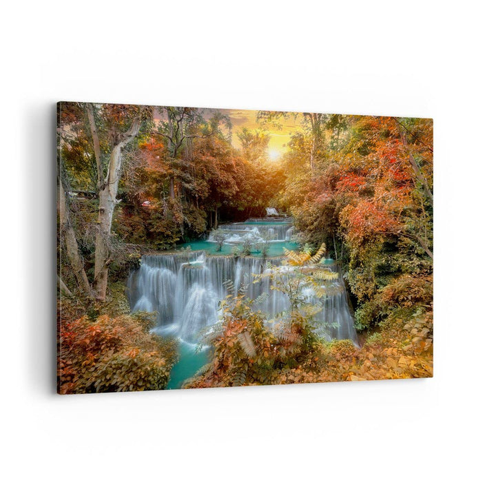 ARTTOR Bilder auf Leinwand 100x70cm Leinwandbild Park Wasserfall Wasser Gross Wanddeko Bild Schlafzi