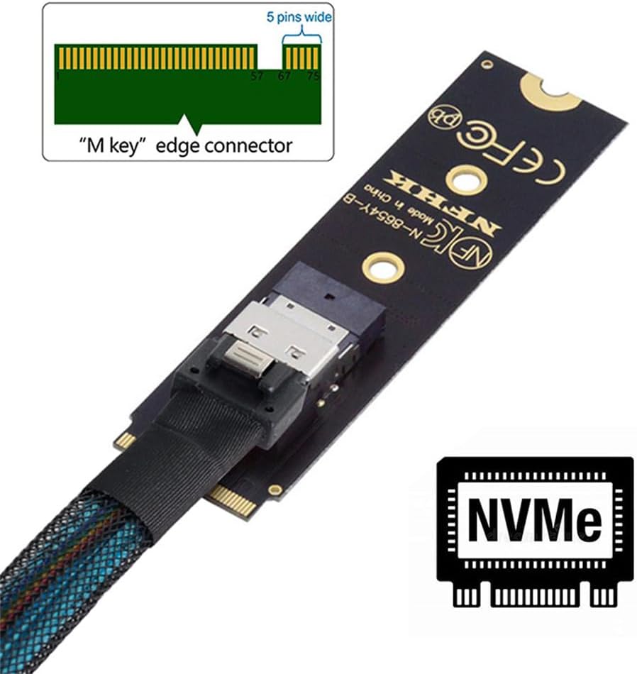 Xiwai NGFF M-Key NVME Stecker zu Buchse Verlängerungskabel 40cm mit SFF-8654 Stecker für Mainboard S