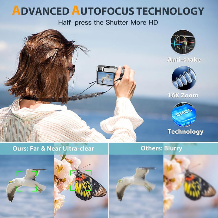 CAMKORY Digitalkamera 4K 48MP Fotokamera Autofokus 32G Karte Optischer Sucher Kamera Kompaktkamera F