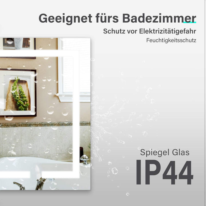 SONNI Badspiegel Lichtspiegel Kupfer/bleifreie Spiegel Wandspiegel 80 x 60cm kaltweiss IP44 energies