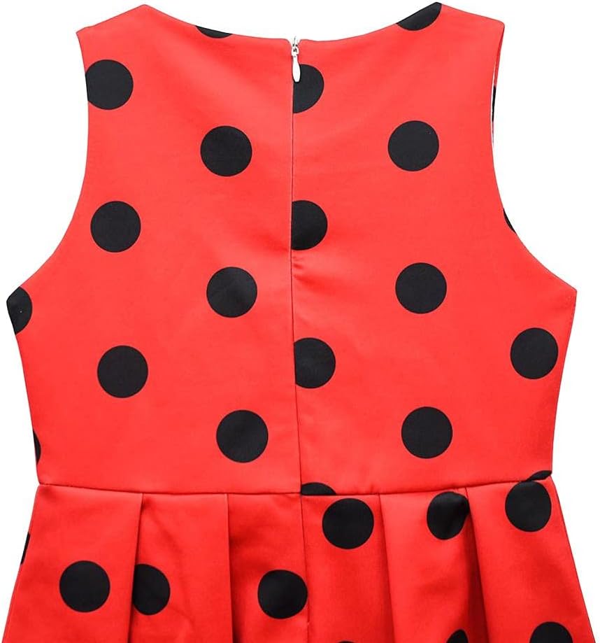 Lito Angels Gepunktetes Heldenmädchen Marienkäfer Kostüm Kleid für Kinder Mädchen, Rot Schwarz Polka