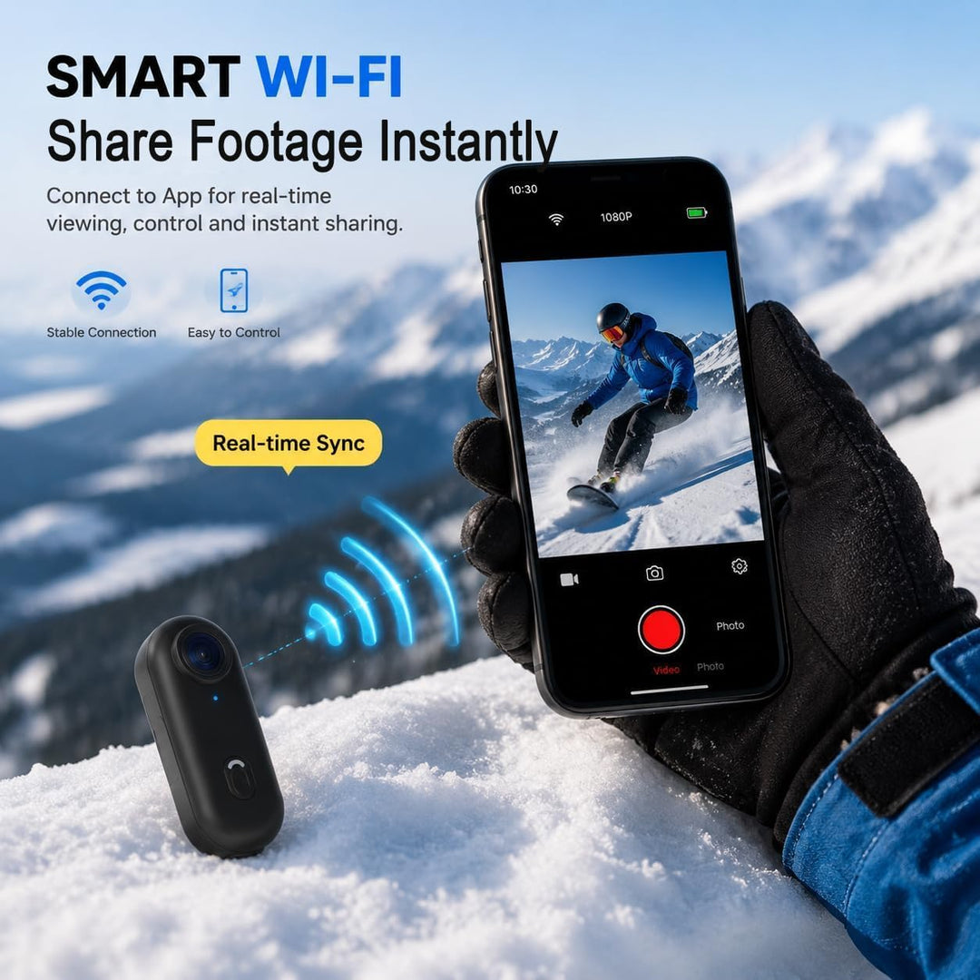 Winnes 4 K Mini Sportkamera, Tragbar,120 ° Weitwinkel, Sportkamera mit Clip hinten, 360 °, Audio- un