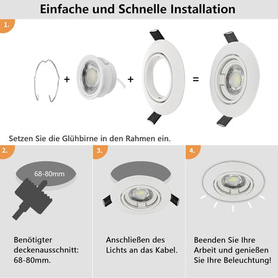 10er Set Dimmbar LED Einbaustrahler 230V Ultra Flach Einbauleuchten Schwenkbar Decke Spots Rund Weis