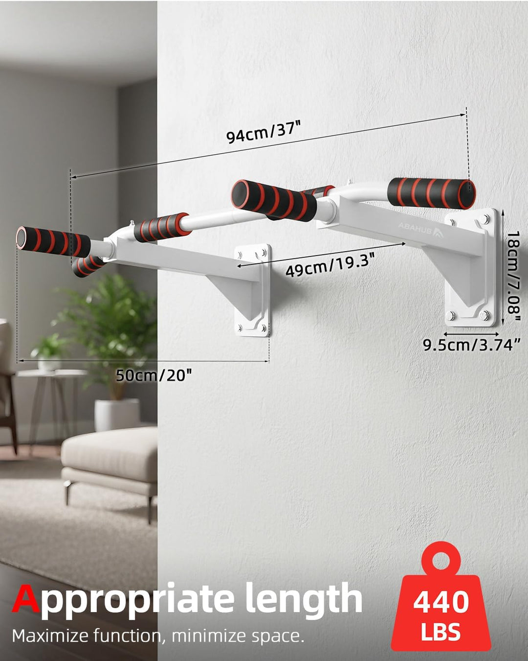 Abahub Klimmzugstange Wandmontage, Mehrfach Griff Chin-Up-Bar für Heimtraining, Bohrmontage, Wand Pu