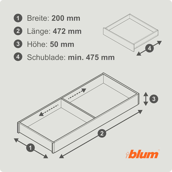 BLUM AMBIA-LINE Schubkastenrahmen breit, NL500mm, B200mm, Farbe: Nebraska Eiche
