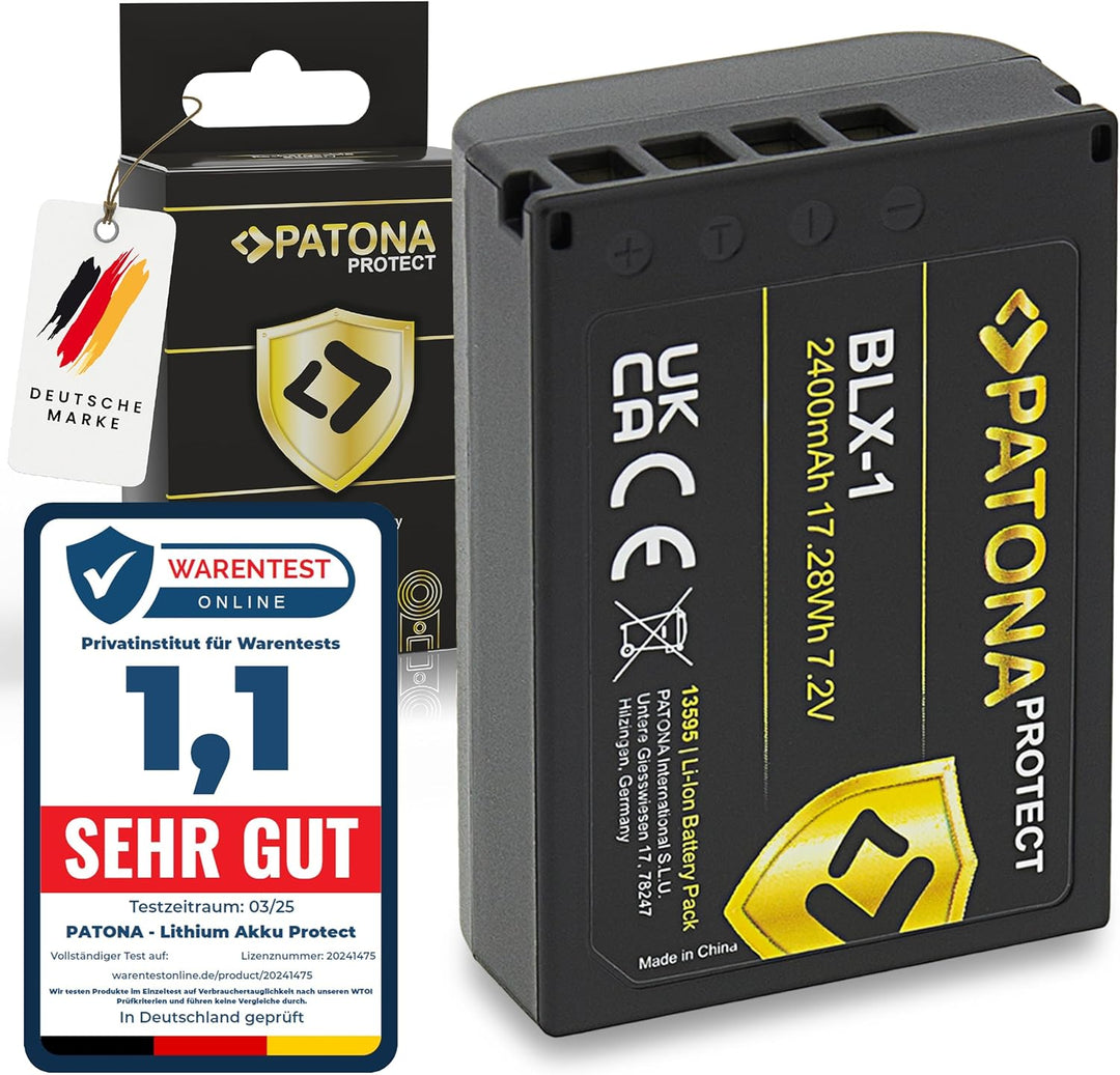 PATONA Protect BLX-1 Akku (2400mAh) mit NTC-Sensor und V1 Gehäuse - für OM-1 1x BLX1, 1x BLX1