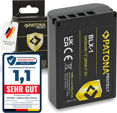 PATONA Protect BLX-1 Akku (2400mAh) mit NTC-Sensor und V1 Gehäuse - für OM-1 1x BLX1, 1x BLX1