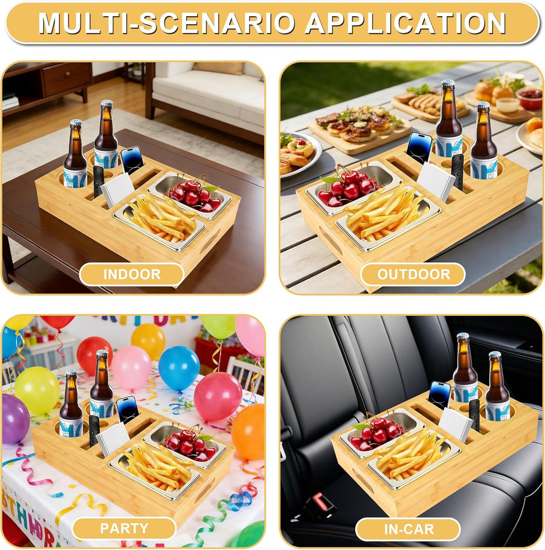 Couchbar Snackbox Grau Mit Snackschalen Aus Edelstahl Sofa Tablett Geeignet für Wohnzimmer, Sofa, Ga