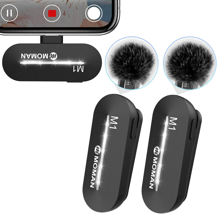 Moman Lavalier Wireless Microphone, CP1X(A) 2.4GHz【Lightning】 2TX&1RX Kabellose Ansteckmikrofon für
