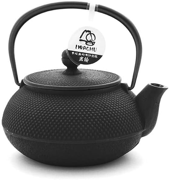 Iwachu Teekanne Gusseisen. Japanische Kyusu Arare, Original, Schwarz 650ml, 0,65 Liter Sieb-Einsatz