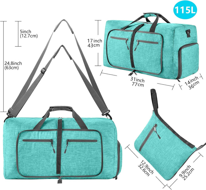 Vomgomfom 115L Reisetasche mit Schuhfach, Grosse Falttasche für Camping, Reisen, Fitness, Minzgrün E