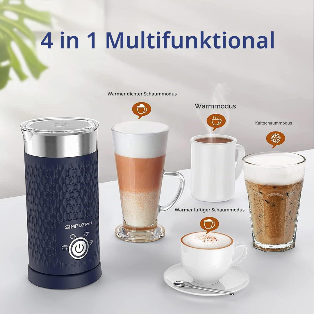 SIMPLETASTE Milchaufschäumer, 4 in 1 Elektrischer Automatischer Milchschäumer für Heissen und Kalten