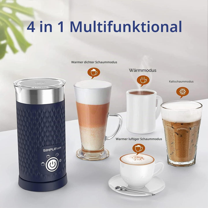 SIMPLETASTE Milchaufschäumer, 4 in 1 Elektrischer Automatischer Milchschäumer für Heissen und Kalten