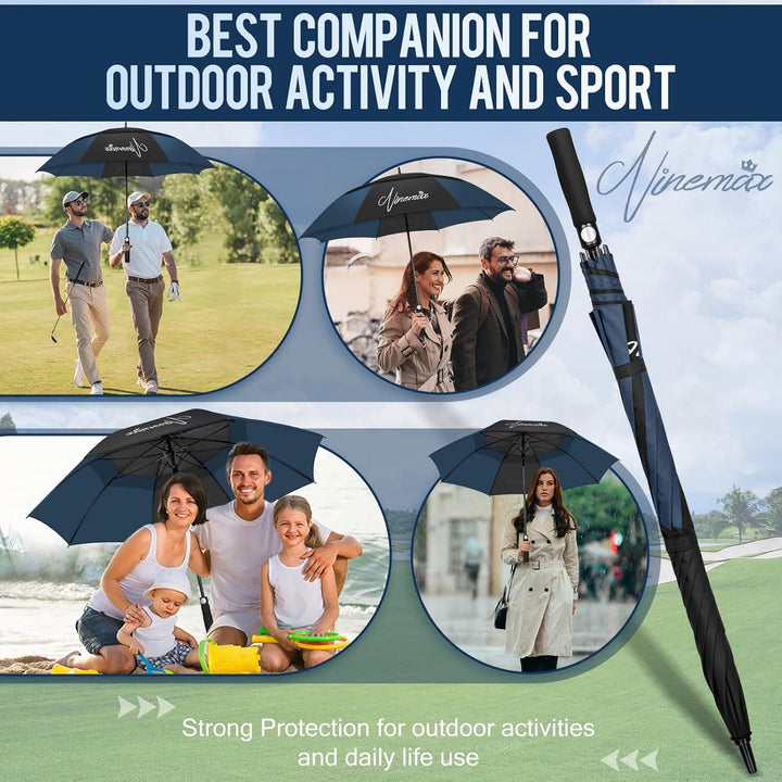 NINEMAX Golf Regenschirm Gross Sturmfest XL/XXL, Grosser Regenschirm Sturmfest Stabil, Golfschirm Gr