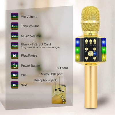BONAOK Karaoke Mikrofon Kinder, 4-in-1 Bluetooth Mikrofon Karaoke mit LED, Tragbares KTV Microphone,
