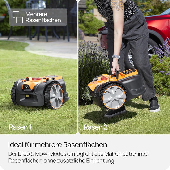 Lawnmaster OcuMow®16 Rasenmäher Roboter Mähroboter ohne Begrenzungskabel bis 300 m², Smarte Hinderni