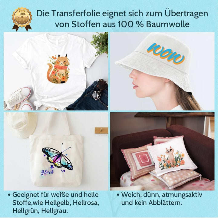 TransOurDream A4X20 Blatt+2 Silikonpapier,Echte Inkjet/Laser T-Shirt Transferpapier,Transferfolie Bü