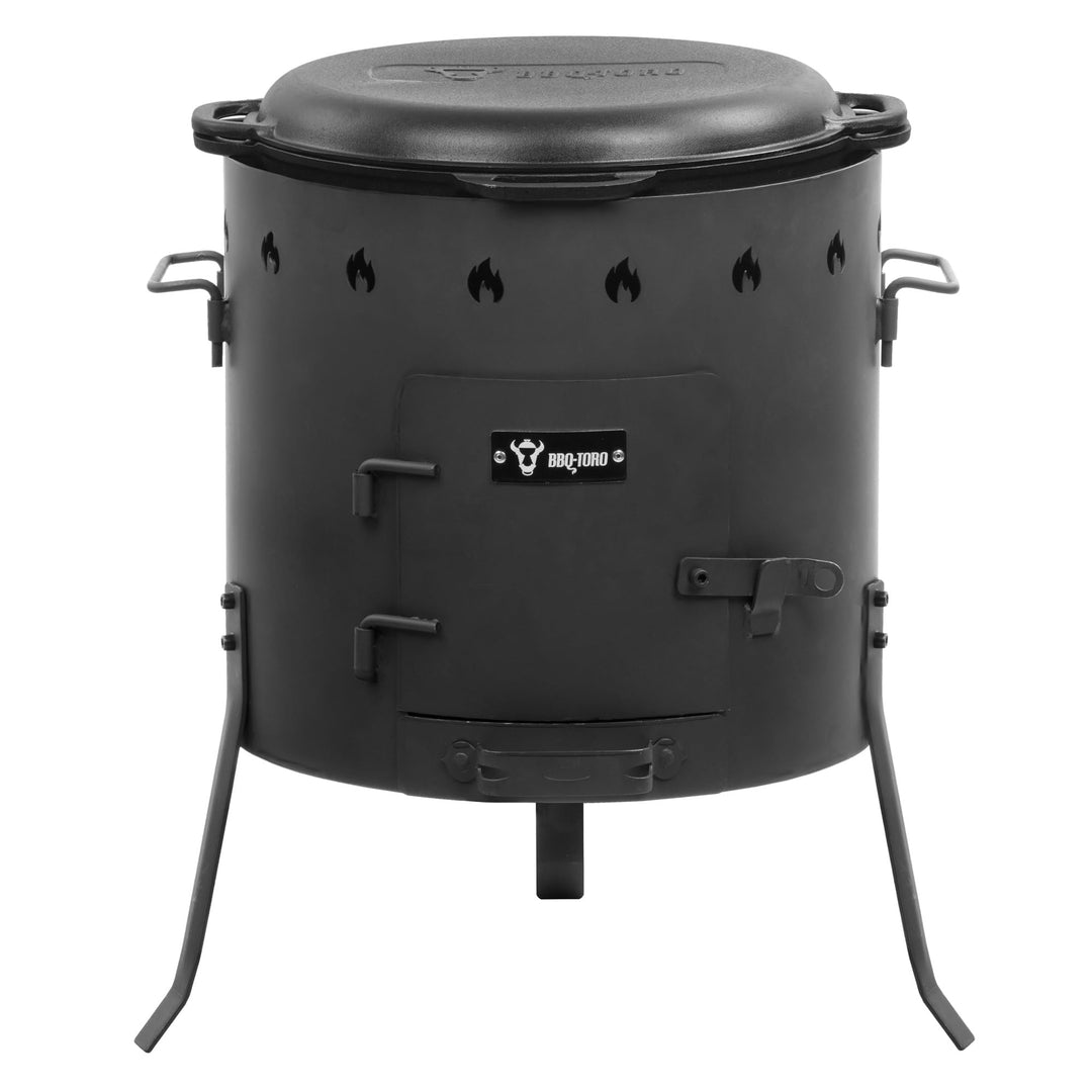 BBQ-Toro Gusseisen Kazan 19 Liter mit Kazan Ofen Ø 40 cm | XXL Gusstopf mit Deckel, Gusseisentopf |