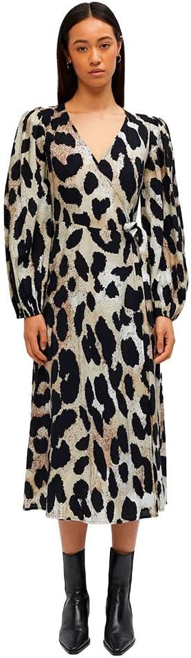 Object Damen Objleonora L/S Wrap Midi Dress Noos Kleid 36 Sandshell, 36 Sandshell