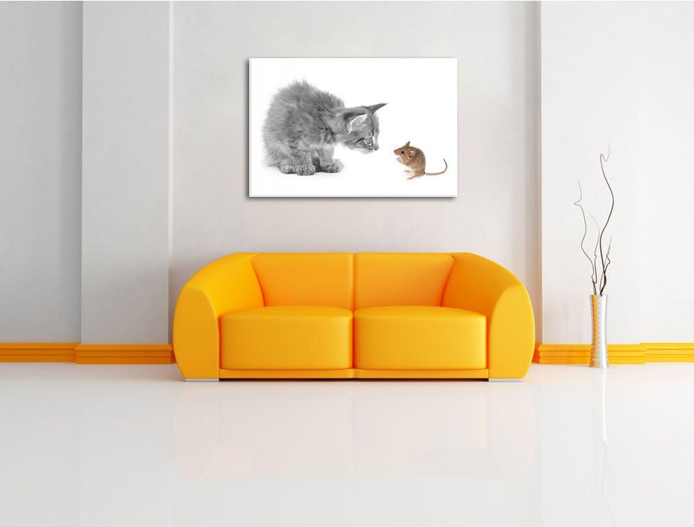 Katz und Maus schwarz/weiss Format: 100x70 auf Leinwand, XXL riesige Bilder fertig gerahmt mit Keilr