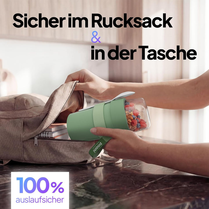 Müslibecher, auslaufsicherer Joghurtbecher to go mit Löffel, für Müsli, Joghurt, Frühstücksbecher au