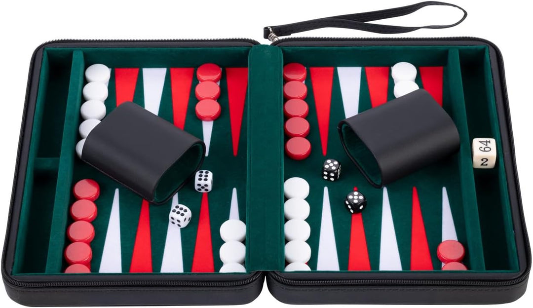 Engelhart- 250502 – Reisetasche Backgammon-Reisespiel 9 Zoll grün rot weiss, 9 Zoll Grün Rot Weiss
