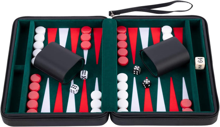 Engelhart- 250502 – Reisetasche Backgammon-Reisespiel 9 Zoll grün rot weiss, 9 Zoll Grün Rot Weiss