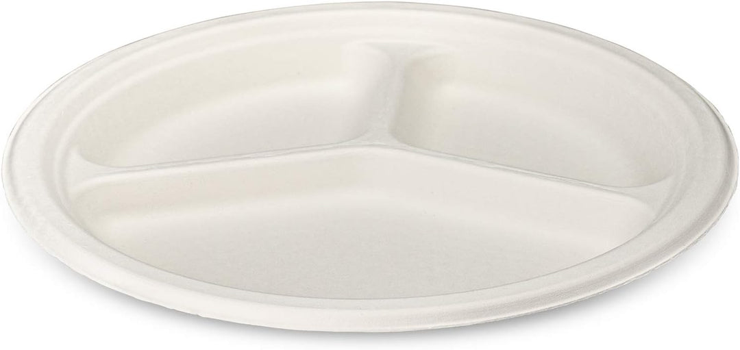 100% kompostierbare, robuste 25,4 cm grosse Teller mit 3 Fächern, 125 Stück, umweltfreundliche Einwe