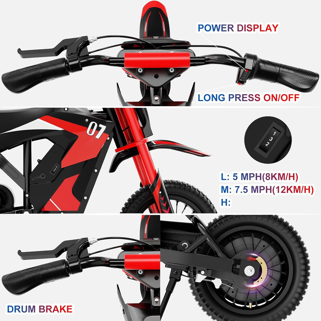 EVERCROSS EV12M Elektro Motorrad Kinder, Elektromotorrad mit 300W Motor, 3 Geschwindigkeitsmodus, 15