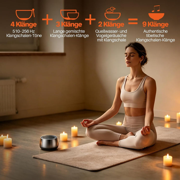 FUNYKICH Tibetische Meditationsschalen Klangmaschine, 9 Klänge, Metallgrau | 4 Timer, Memory-Funktio