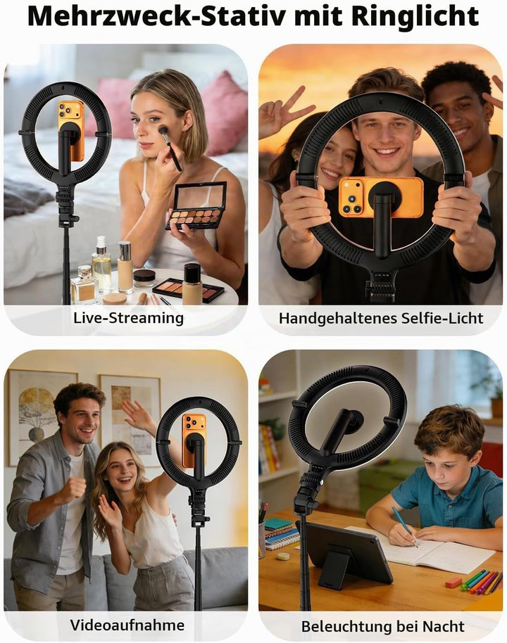 CloudValley 10" Magnet Ringlicht mit 76" Stativ, Handy Stativ mit 5000mAh wiederaufladbarem Licht, F